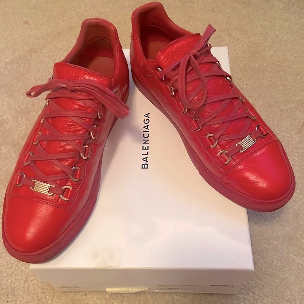 Balenciaga Vibrant Red Lace-Up Sneakers